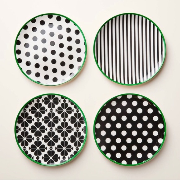 ♠️4pc Melamine Dinner Plate Set Black/Cream/Green - Kate Spade New York x Target - Picture 1 of 3